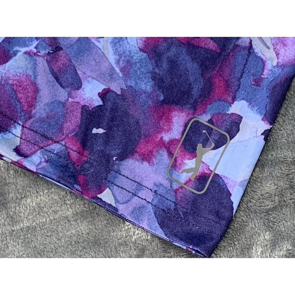 PGA Tour Floral Print Golf Polo Shirt Mens XL Purple Blue Soft Comfortable - Picture 4 of 8